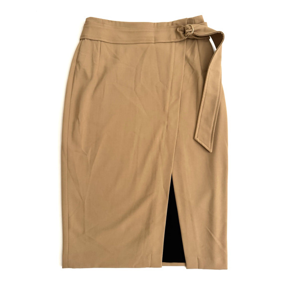 Liu Jo Pencil Skirt 6 Camel Black-Lining Front Slit O-Ring Belted Office NWT NEW - Picture 1 of 14